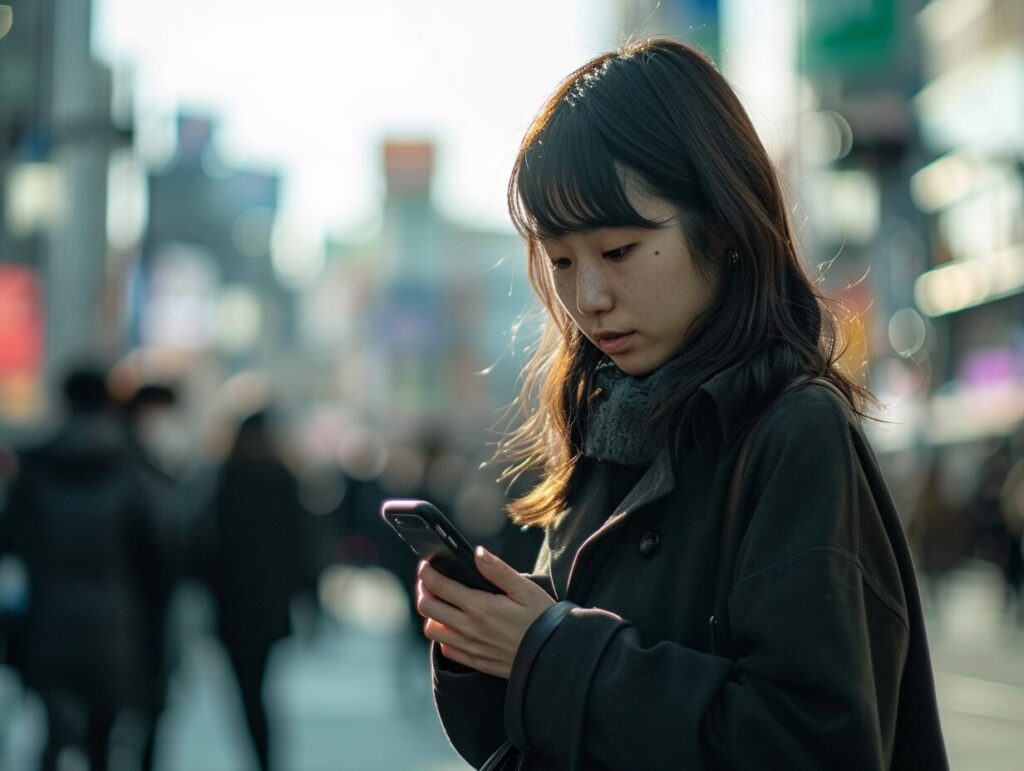 スマホを見る女性