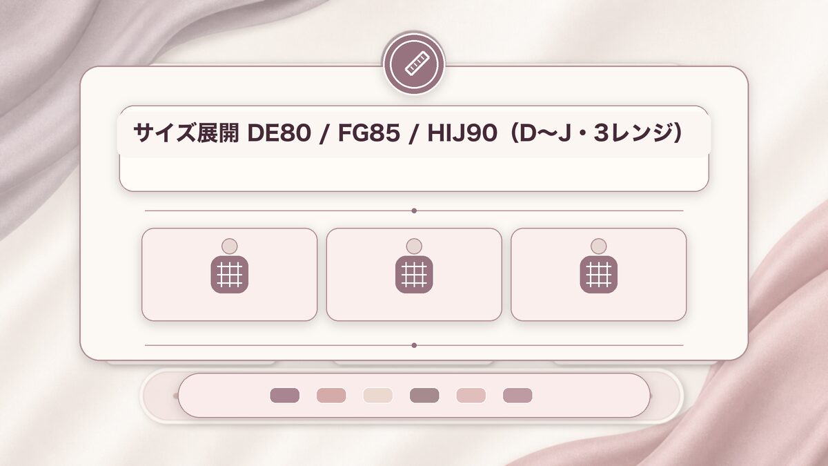 おまたせブラのサイズ展開|DE80・FG85・HIJ90のD〜J 3レンジ